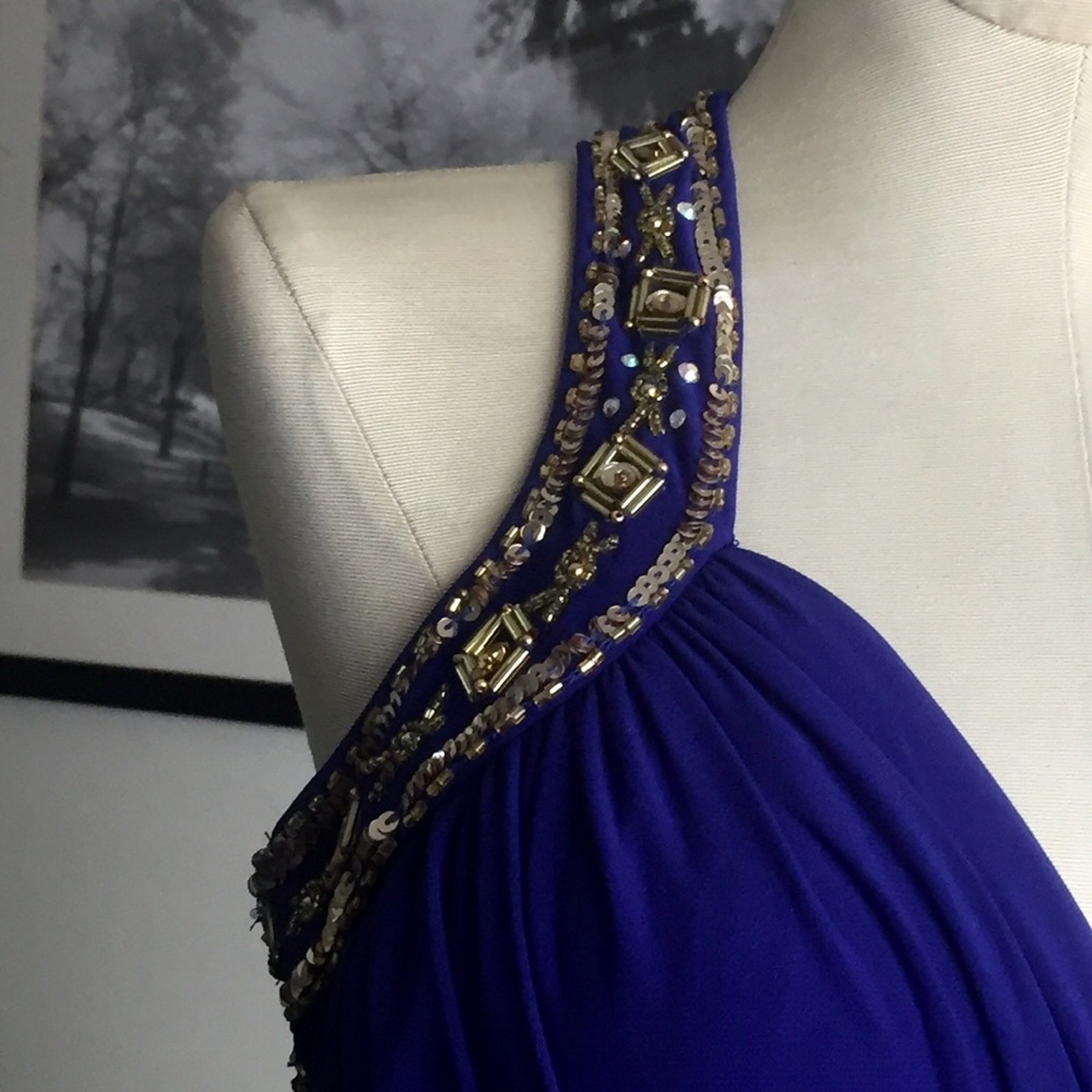 VTG Y2K Halley Logan Royal Blue Crisscross Beaded Halter Dress. Worn Once - Picture 8 of 16
